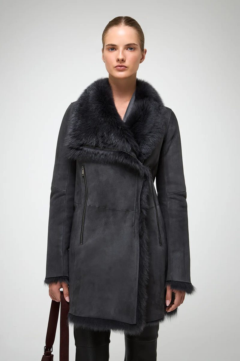 VSP - Kristell - Toscana Anthracite Suede Shearling Coat
