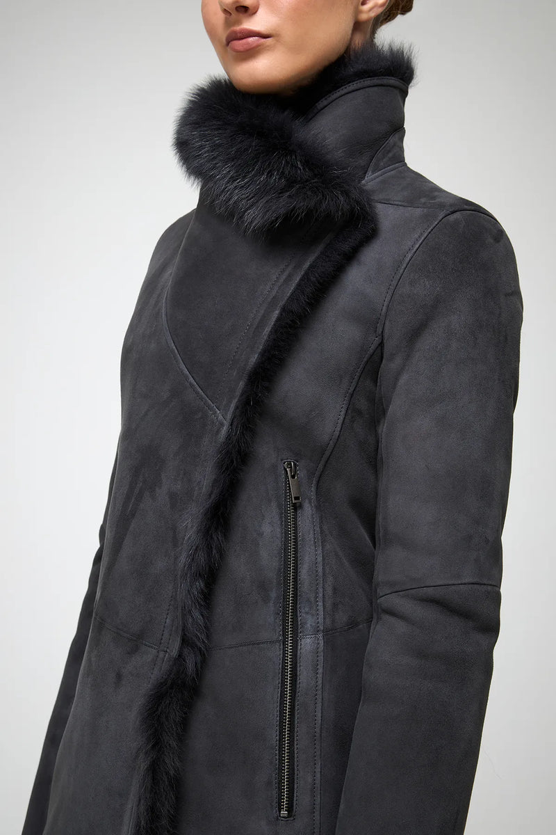VSP - Kristell - Toscana Anthracite Suede Shearling Coat