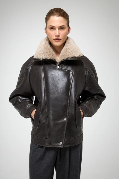 V S P - Sandie - Anthracite Shearling Jacket
