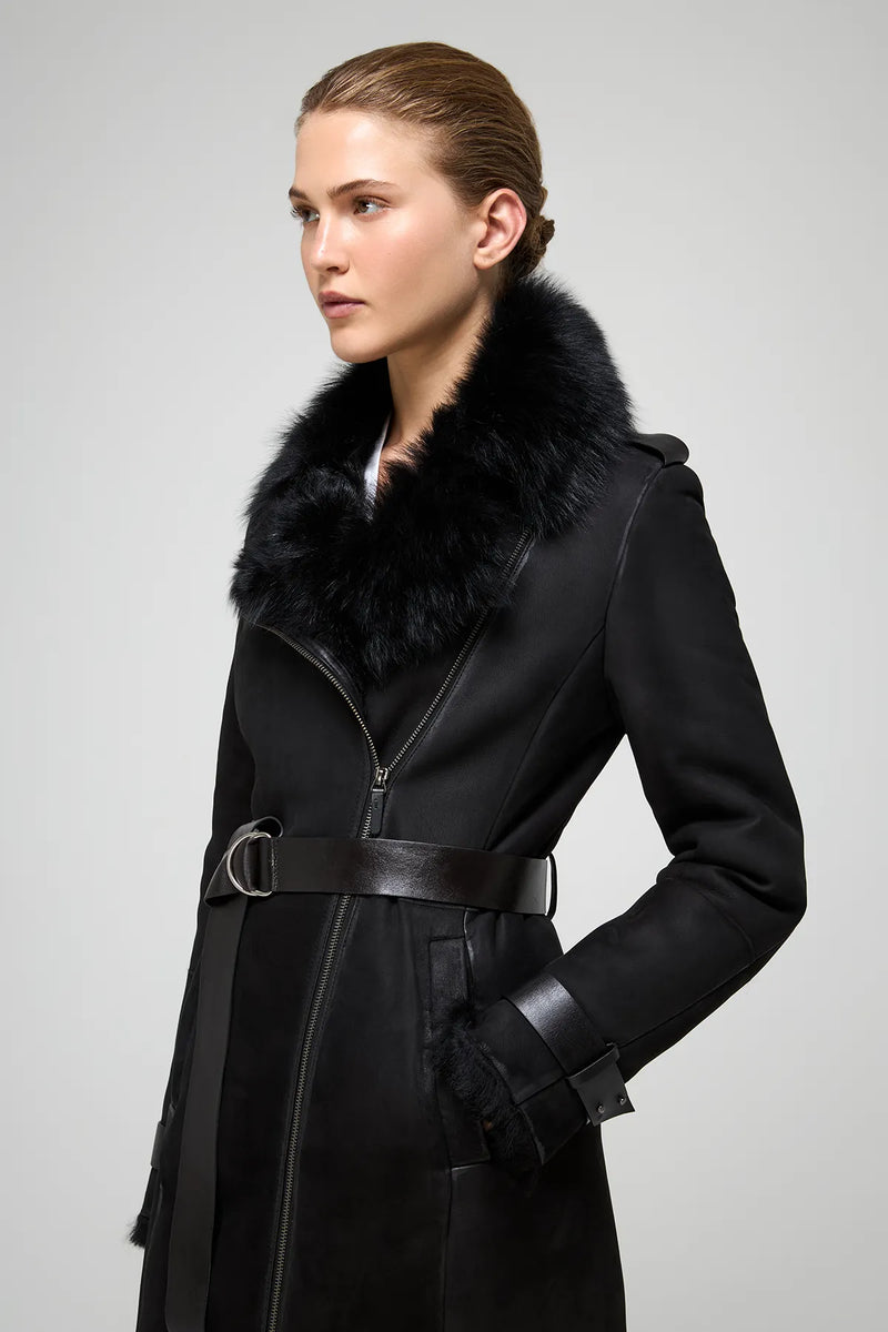 VSP - Lyza - Black Suede Shearling Coat