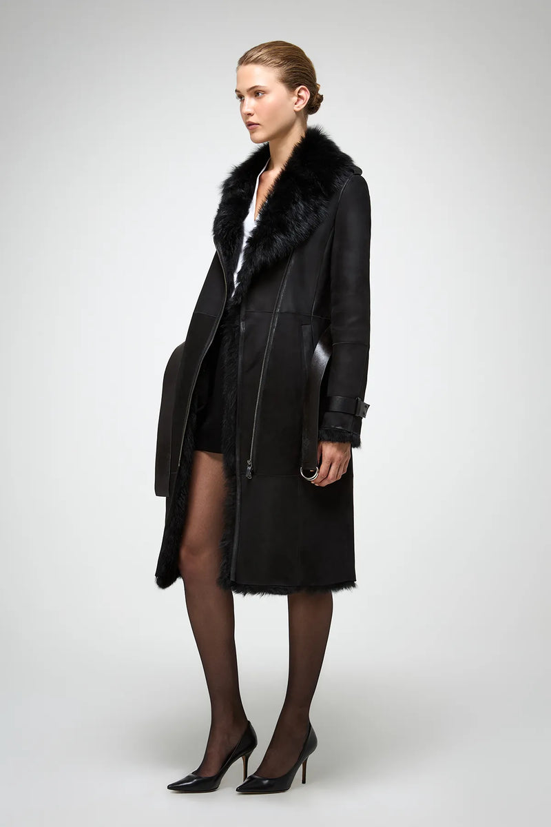 VSP - Lyza - Black Suede Shearling Coat