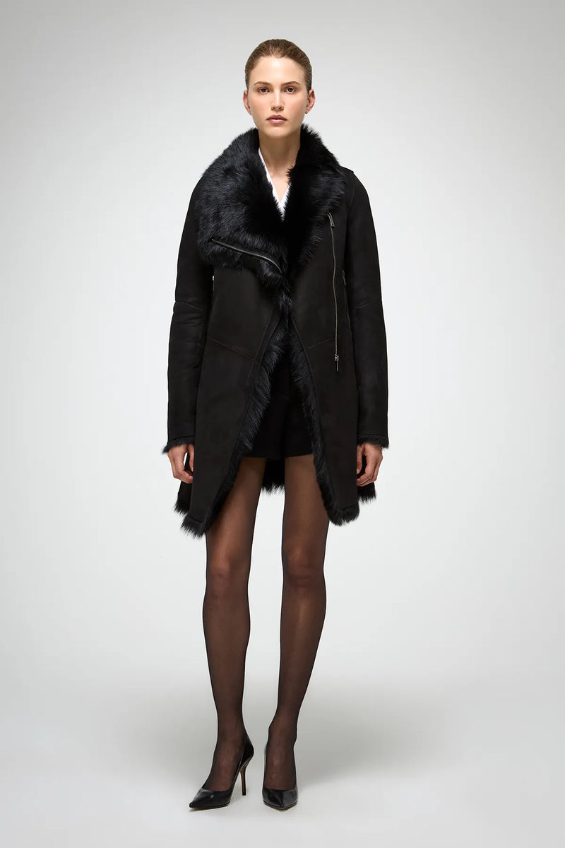 VSP - Kristell - Toscana Black Suede Shearling Coat