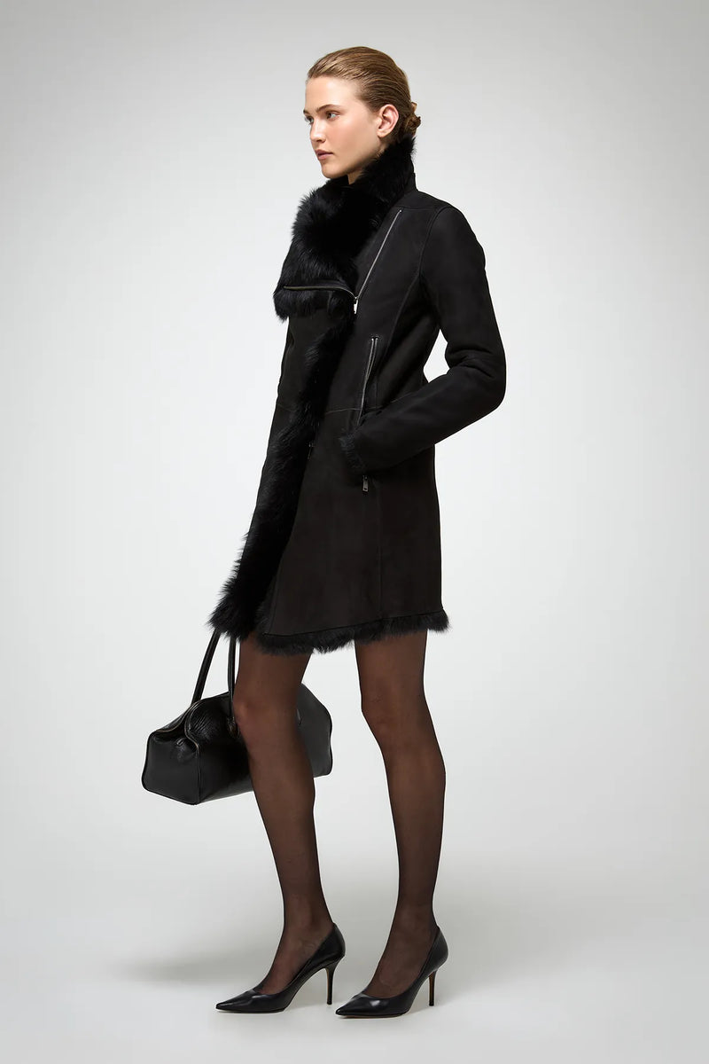 VSP - Kristell - Toscana Black Suede Shearling Coat