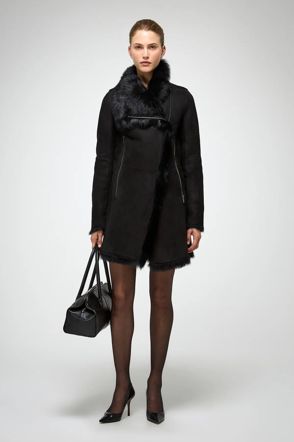 VSP - Kristell - Toscana Black Suede Shearling Coat