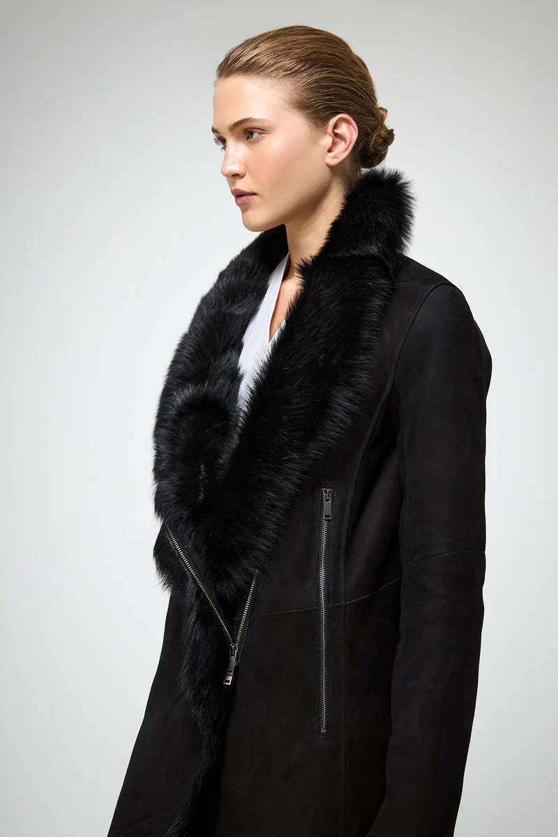 VSP - Kristell - Toscana Black Suede Shearling Coat