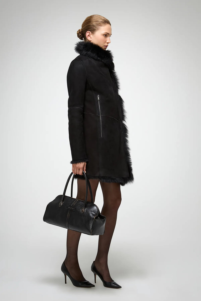 VSP - Kristell - Toscana Black Suede Shearling Coat