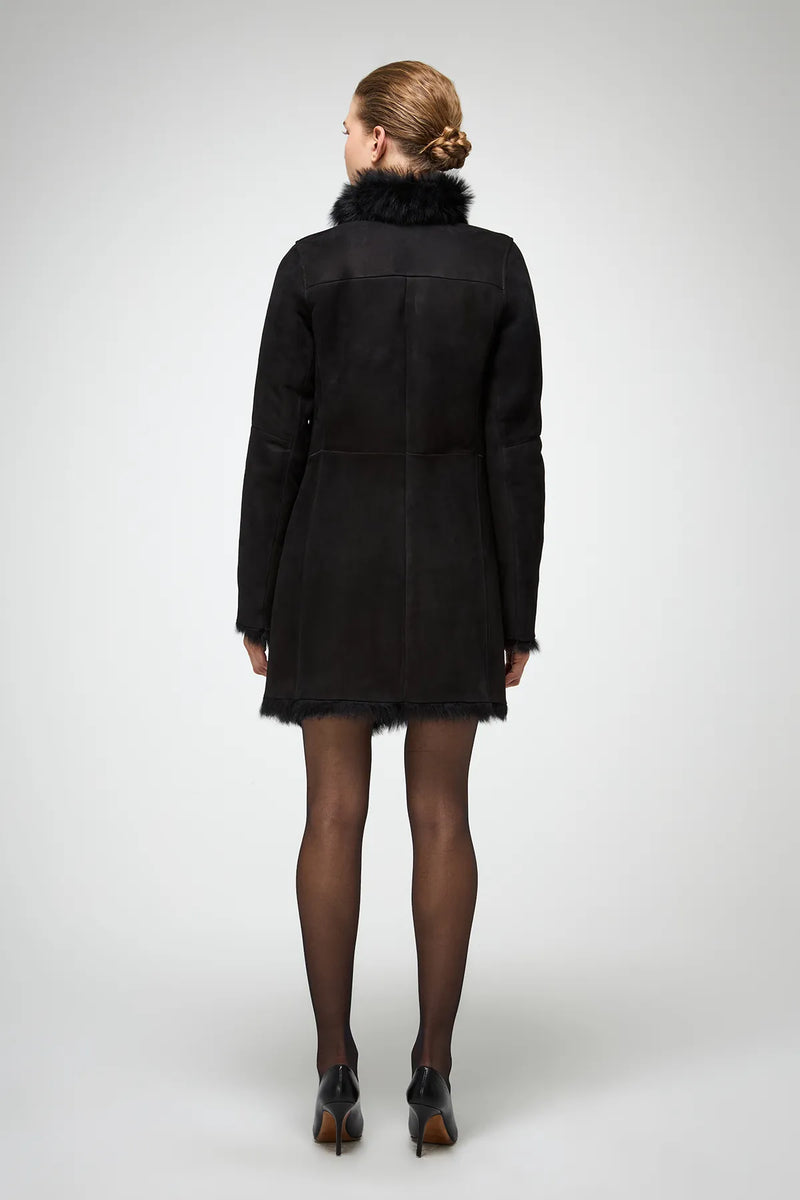 VSP - Kristell - Toscana Black Suede Shearling Coat