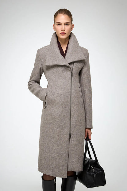 epine エピヌ　volume wool tailored coat gray Nicole Wool Wrap Coat in Herringbone Gray | Long-Fiber Wool Wrap