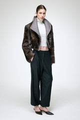 Ashley - Veste en peau lainée grise
