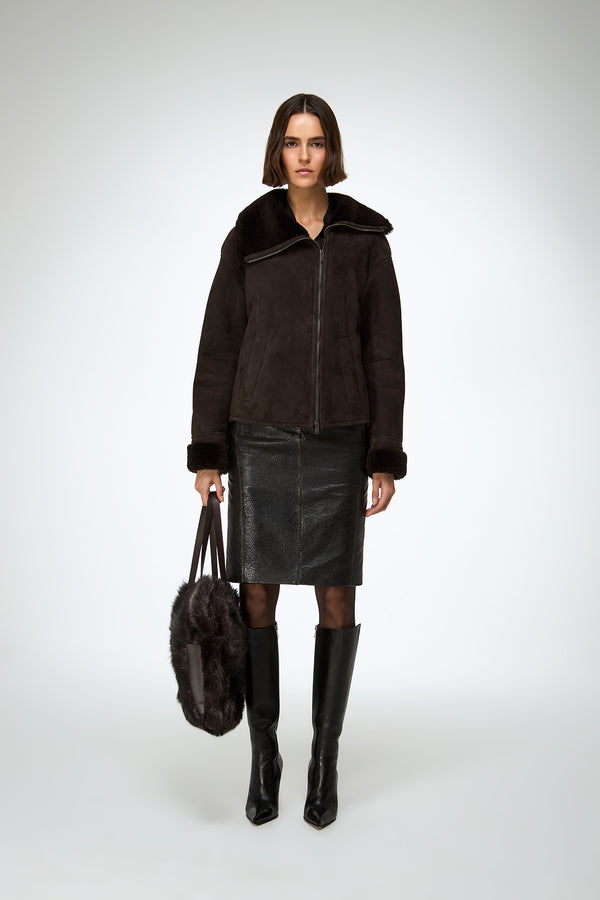 Pia - Dark Brown Shearling Jacket