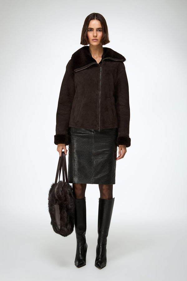 Pia - Dark Brown Shearling Jacket