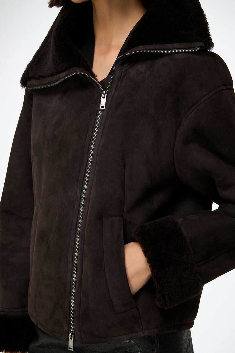 Pia - Dark Brown Shearling Jacket