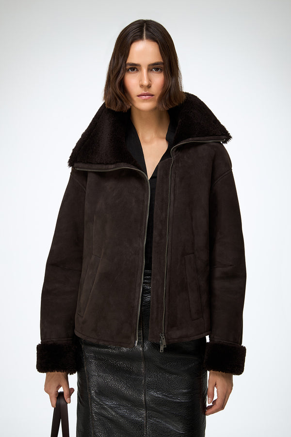 Pia - Dark Brown Shearling Jacket