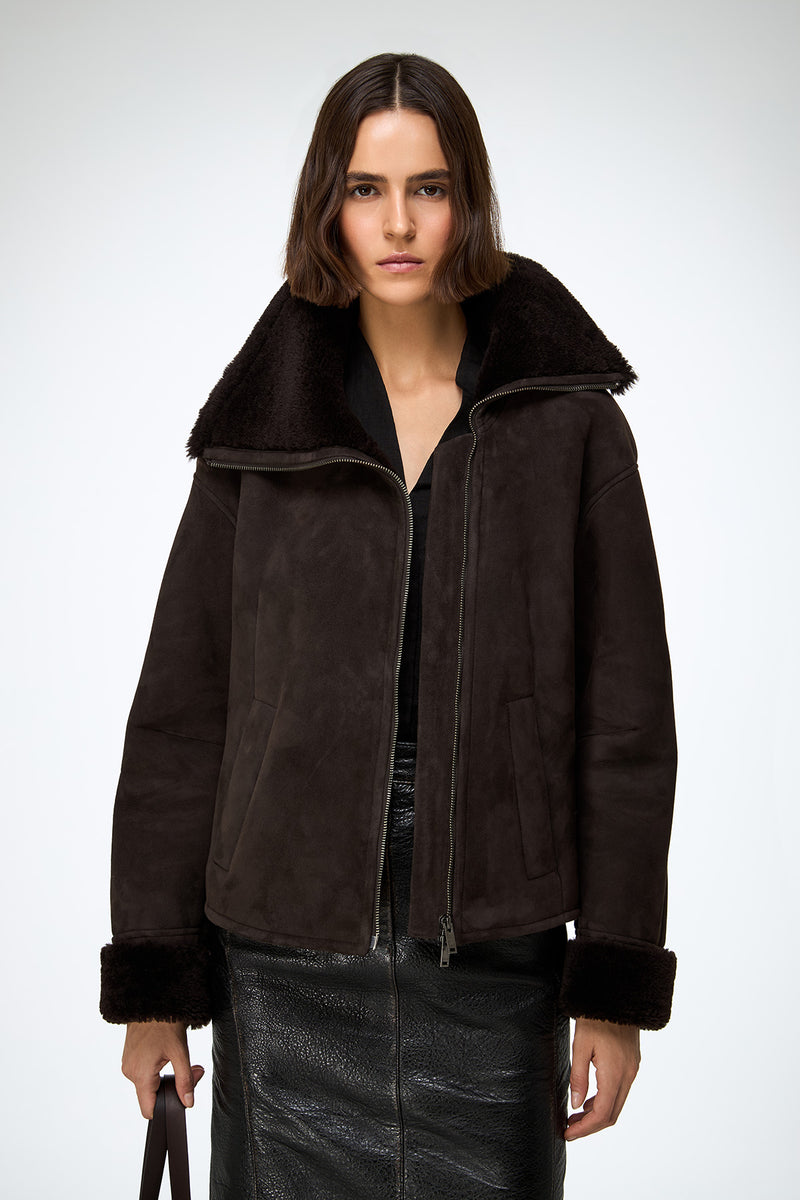 Pia - Dark Brown Shearling Jacket