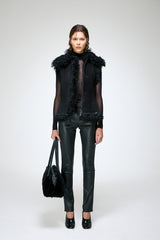 Olivia - Gilet en peau lainée noir