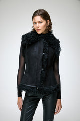Olivia - Gilet en peau lainée noir