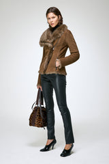 Adila - Veste en peau lainée olive