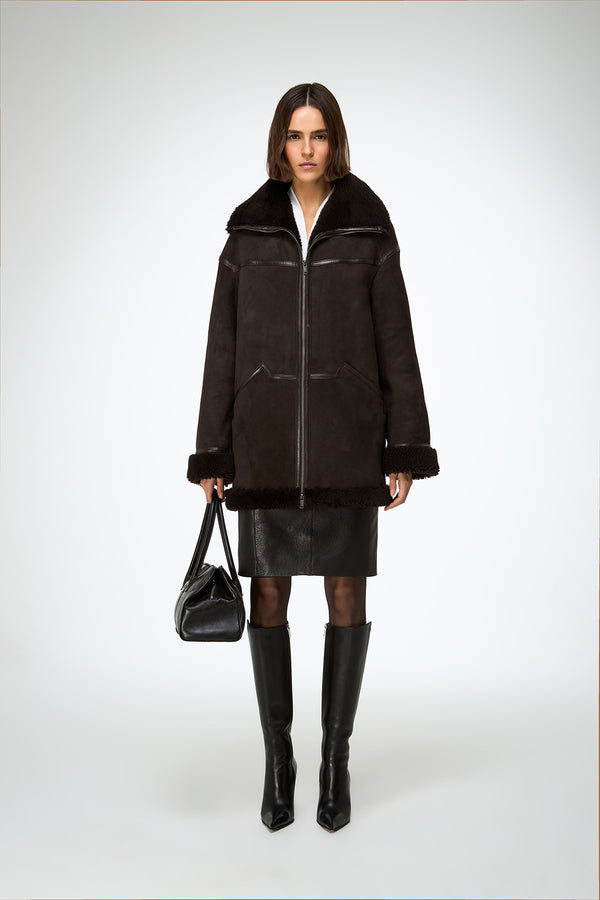 Dina - Dark Brown Shearling Coat
