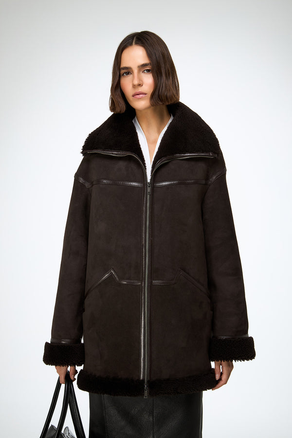 Dina - Dark Brown Shearling Coat