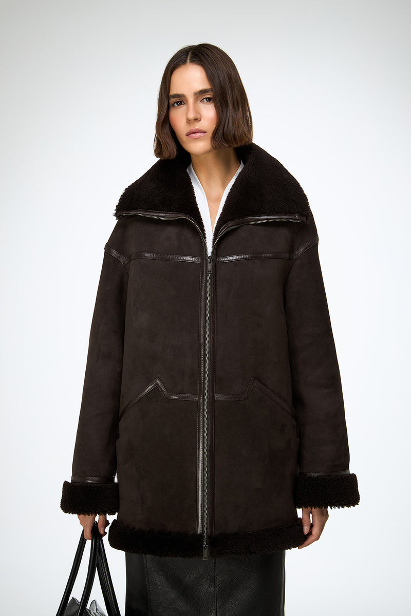 Dina - Dark Brown Shearling Coat