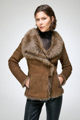Adila - Veste en peau lainée olive