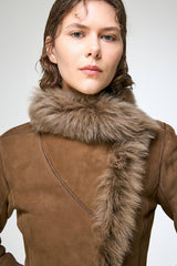 Adila - Veste en peau lainée olive