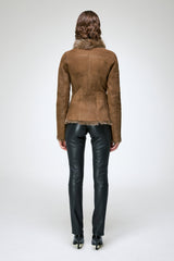 Adila - Veste en peau lainée olive