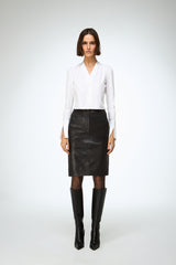 Mona - Black Leather Skirt