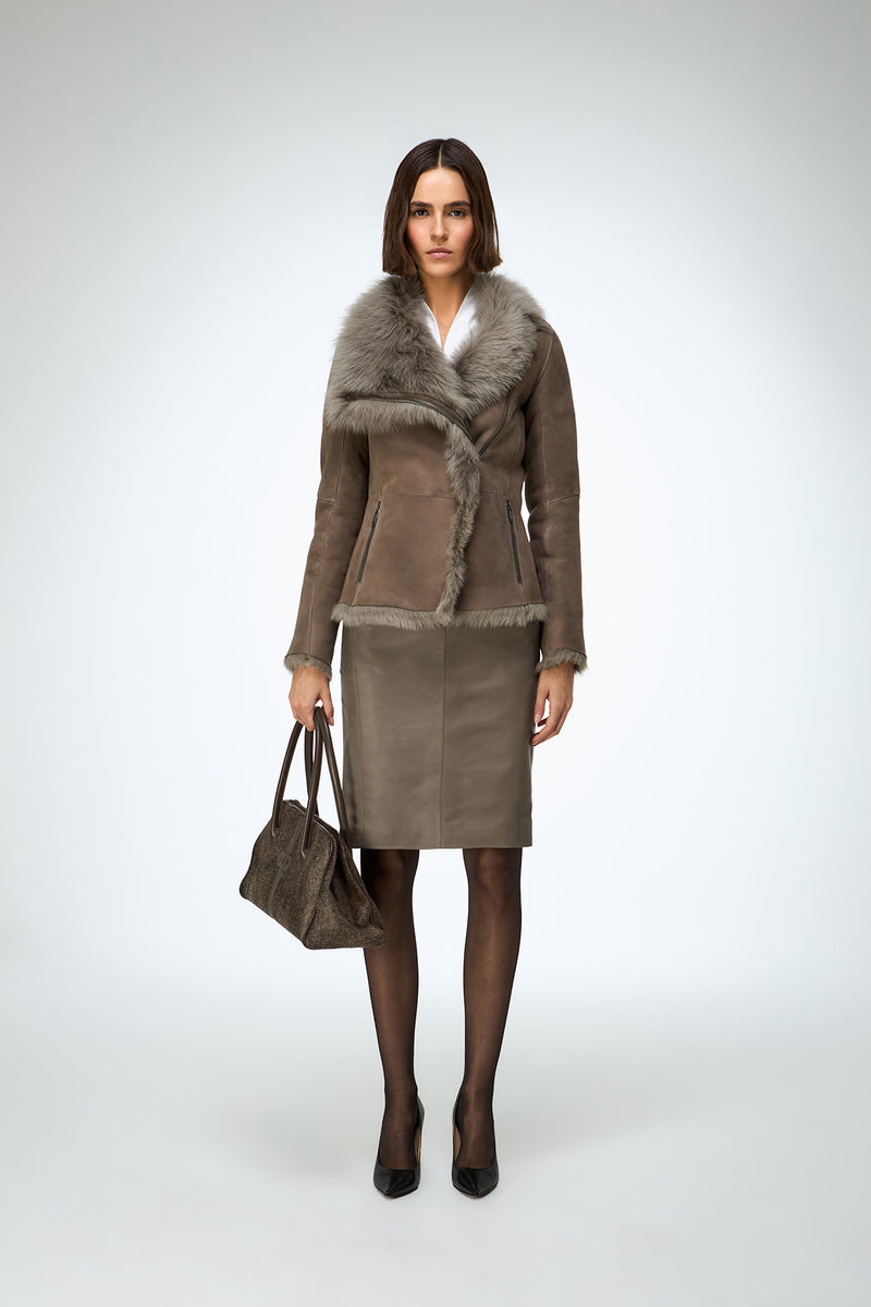 Adila - Stone Shearling Jacket