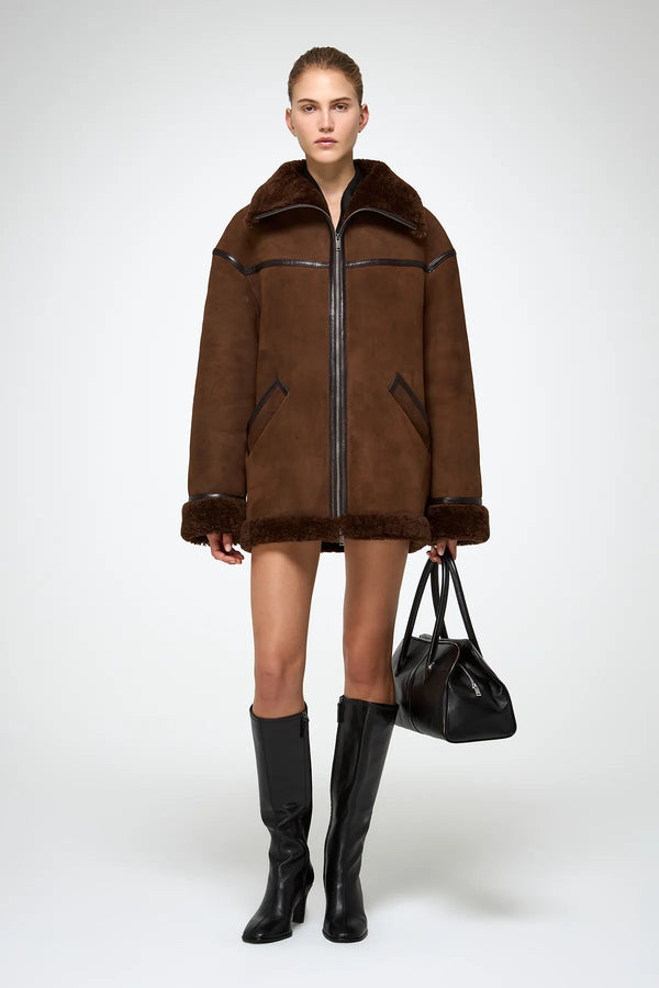 Dina - Tobacco Shearling Coat