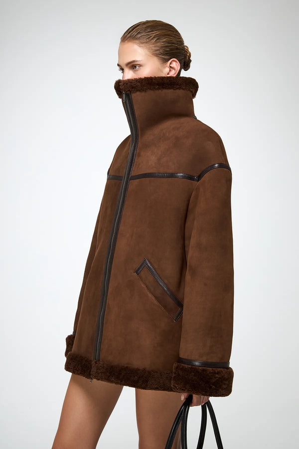 Dina - Tobacco Shearling Coat