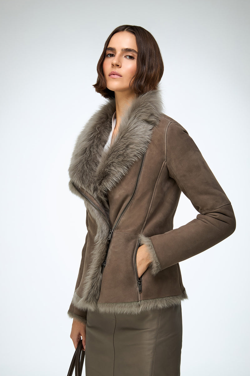 Adila - Stone Shearling Jacket