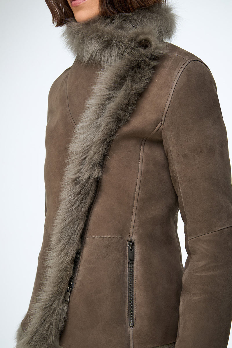 Adila - Stone Shearling Jacket
