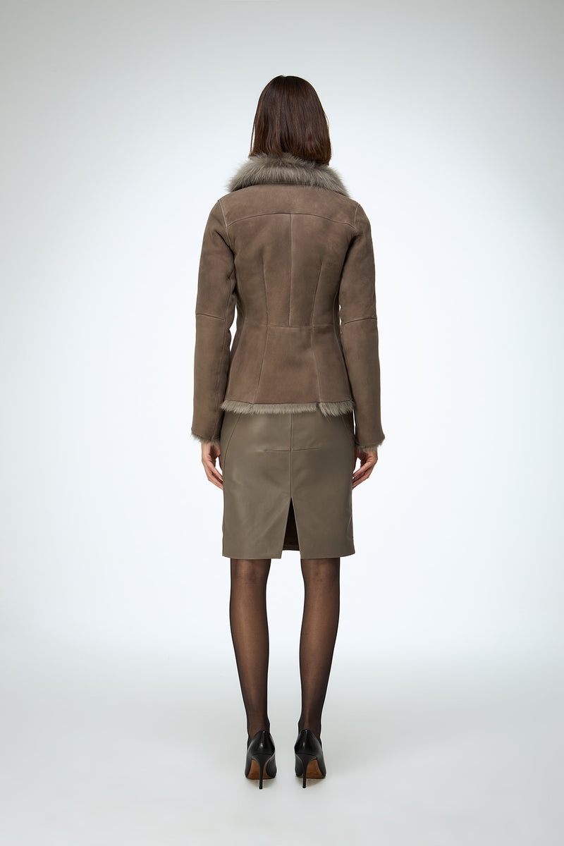 Adila - Stone Shearling Jacket