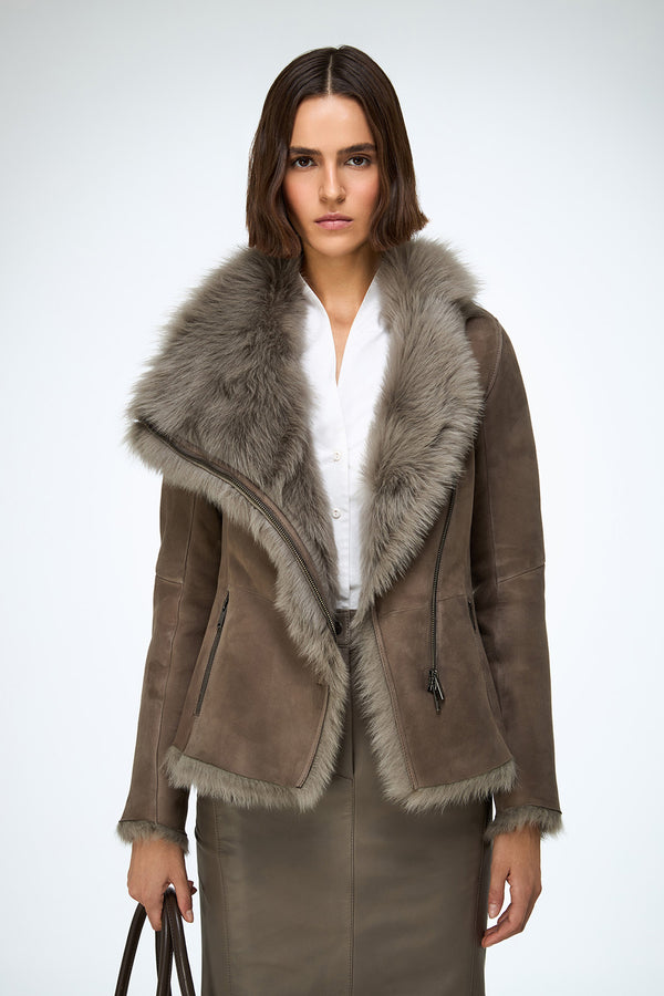Adila - Stone Shearling Jacket