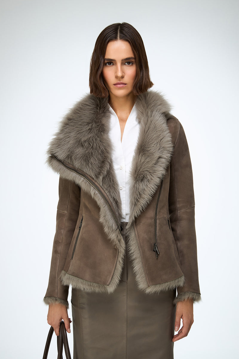 Adila - Stone Shearling Jacket