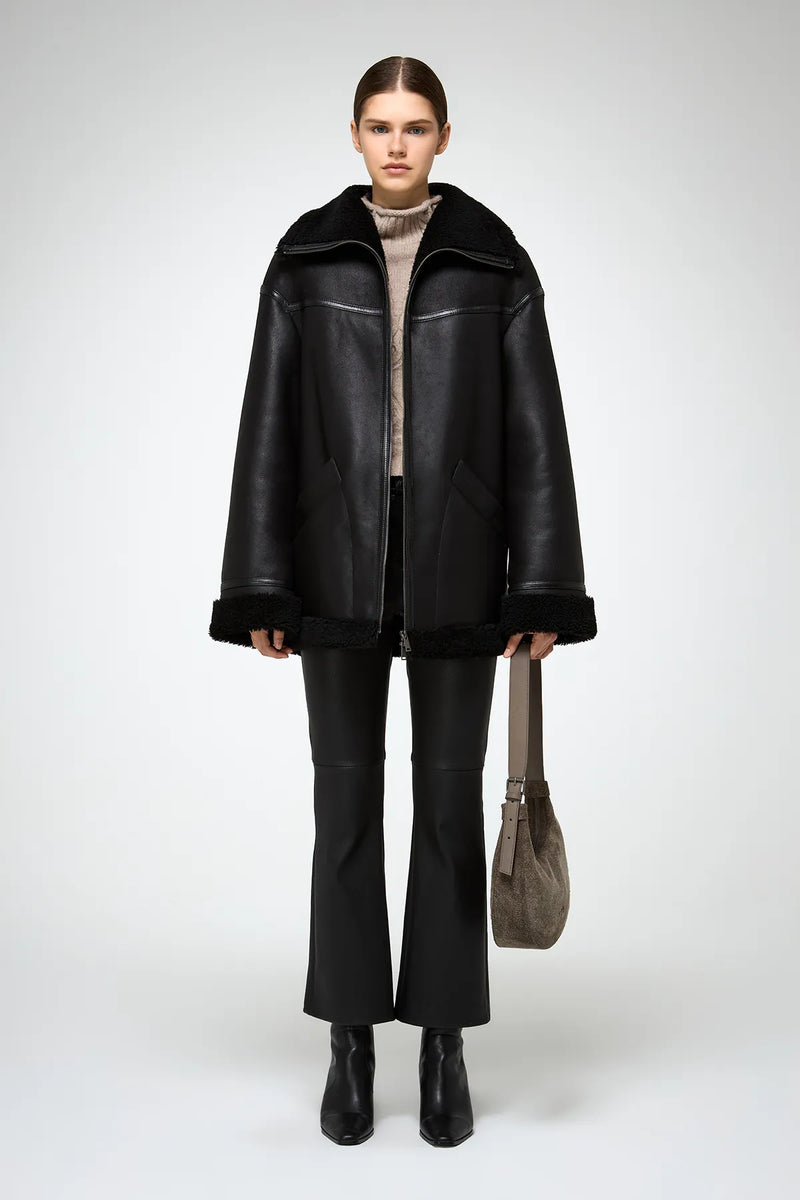 Dina - Black Shearling Coat