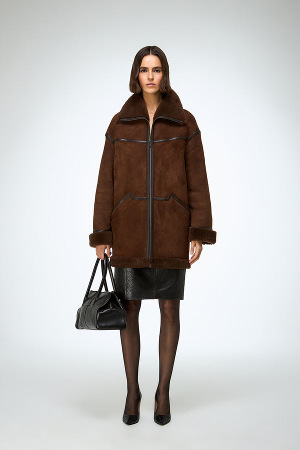 Dina - Tobacco Shearling Coat