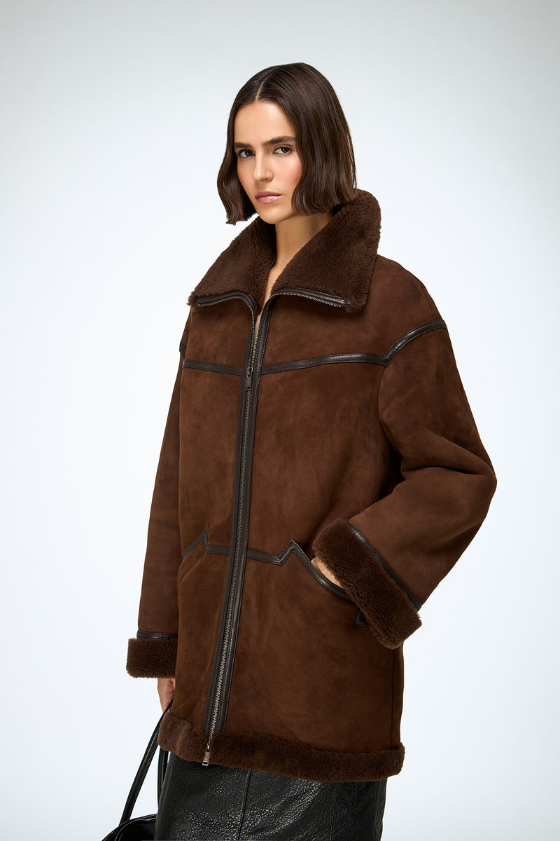 Dina - Tobacco Shearling Coat
