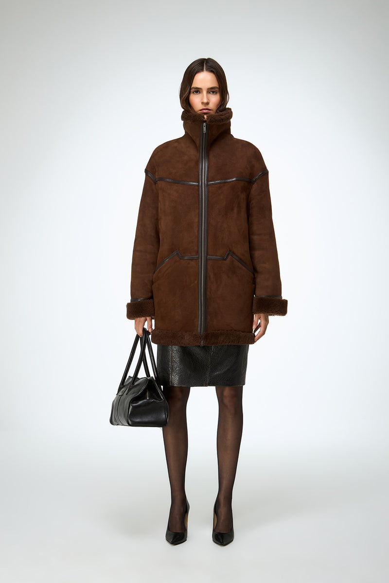 Dina - Tobacco Shearling Coat