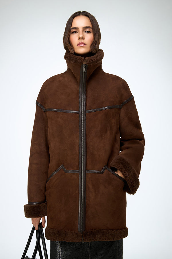 Dina - Tobacco Shearling Coat