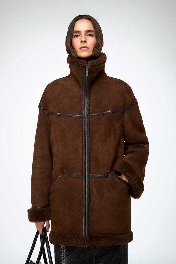 Dina - Tobacco Shearling Coat