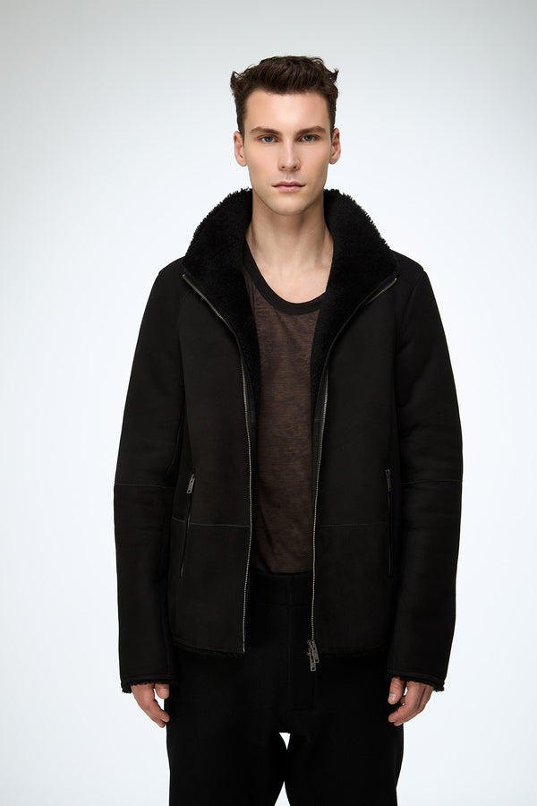 Bastien - Black Suede Shearling Jacket