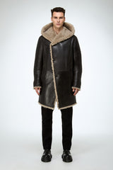 Teo - Anthracite - Beige Shearling Coat