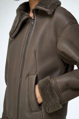 Pia - Stone Shearling Jacket
