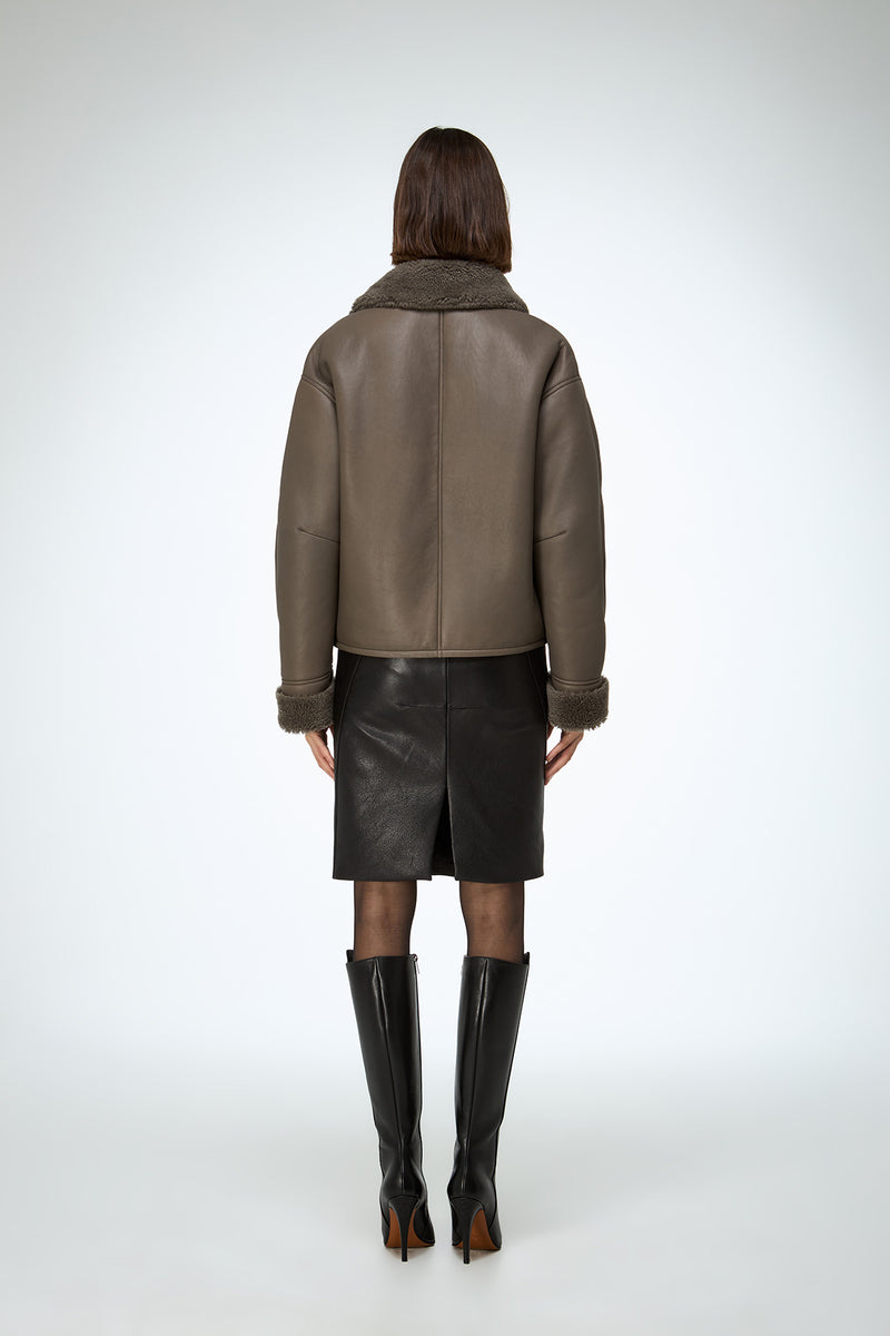Pia - Stone Shearling Jacket