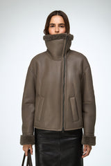 Pia - Stone Shearling Jacket