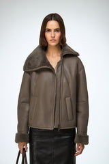 Pia - Stone Shearling Jacket