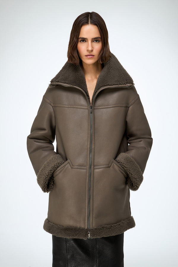 Dina - Stone Shearling Coat
