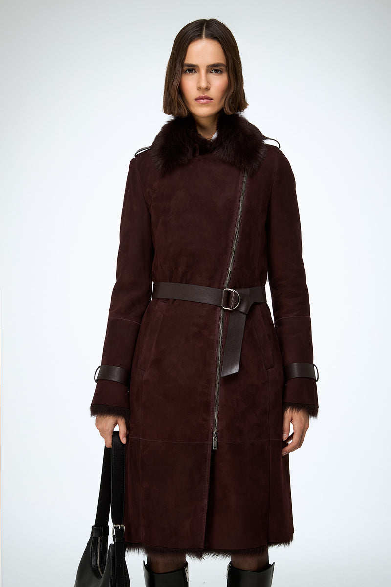 Lyza - Cherry Shearling Coat